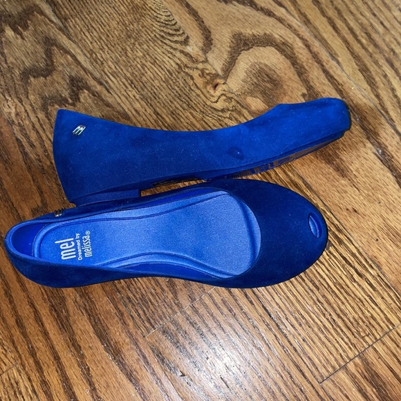 Mini Melissa blue suede peep toe show size 2 NWOT - Picture 6 of 7